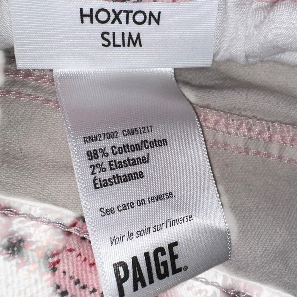 Paige Hoxton Slim Pink Plaid Jeans Raw Hem Stretch Women's 28‎